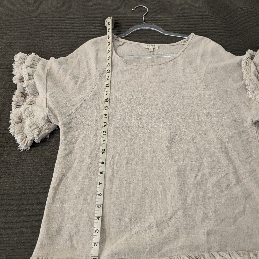 Umgee Double Ruffle Sleeve Linen Tunic Top - Picture 2 of 8